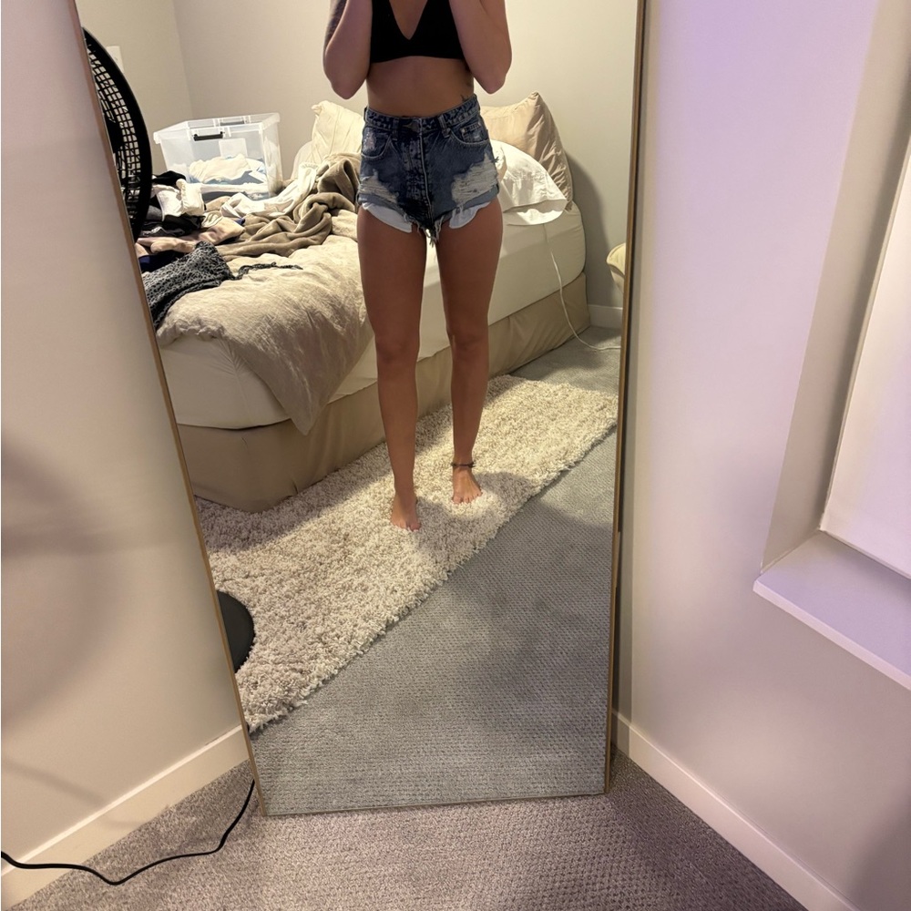 High-Waisted Distressed Denim Shorts